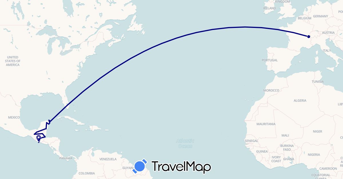 TravelMap itinerary: driving in Switzerland, Guatemala, Mexico (Europe, North America)